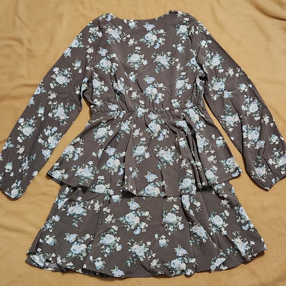 SHEIN Blue Floral Print Ruffled Brown Short Dress - Picture 7 of 12